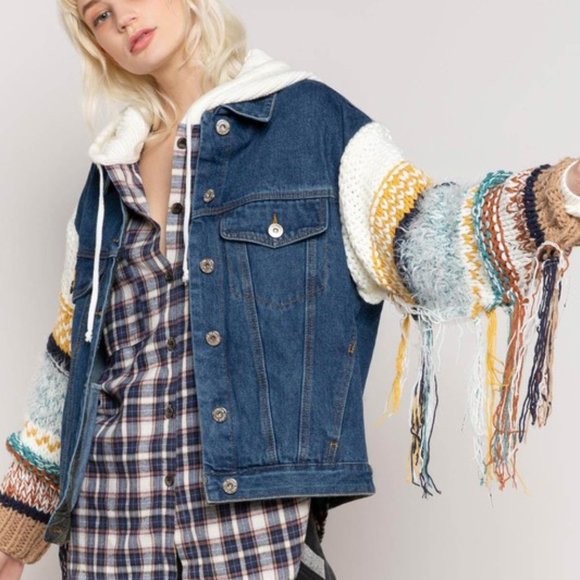 Jackets & Blazers - Knit Sleeve Denim Jacket